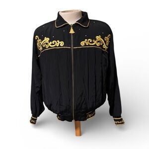 Vintage Cache Black Jacket with Gold Embroidery Size Medium